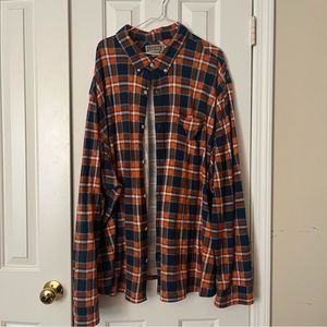 Orange and blue plaid button down
